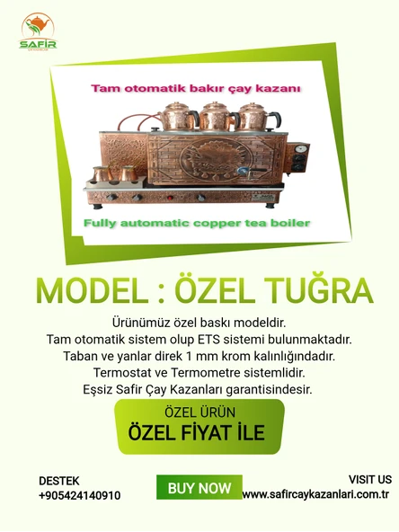 3 gözlü Bakır Tam Otomatik Çay Kazanı Elektrik + doğalgazlı Ce Belgeli ve  Gazmer açılış onaylı Tam Dijital çakmaklı Prizma Alt Tabanlı Tam otomatik çay kazanı. ürün görseli 1