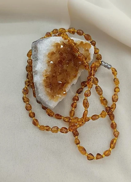 Kolye Damla Kehribar Amber Doğaltaş Yetişkin Kolyesi ürün görseli 1