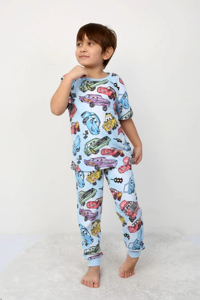 Erkek Çocuk %100 Pamuk Baskılı Pijama Takımı – Kısa Kollu, Sevimli Desenler ürün görseli 1