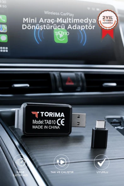 Mini Araç Multimedya Dönüştürücü Adaptör Usb Type-C Uyumlu 2IN1 Kablosuz Carplay TAB10 ürün görseli 1