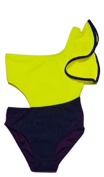 NEON SARI KOLU VOLAN DETAYLI KIZ ÇOCUK MAYO DB200566CM ürün görseli 1