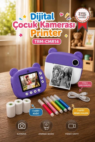 Dijital Fotoğraf Makinesi Çocuk Termal Resim Kağıt Baskılı Yazıcı Kamera Makinesi CMR14 Mor ürün görseli 1
