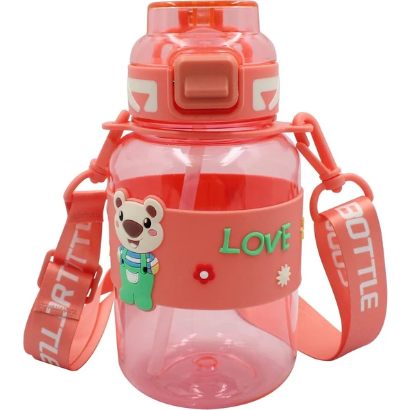 Noki Kids Kilitli Kapak Pipetli Askılı Ayıcıklı Matara 800 ml Nar Çiçeği ürün görseli 1