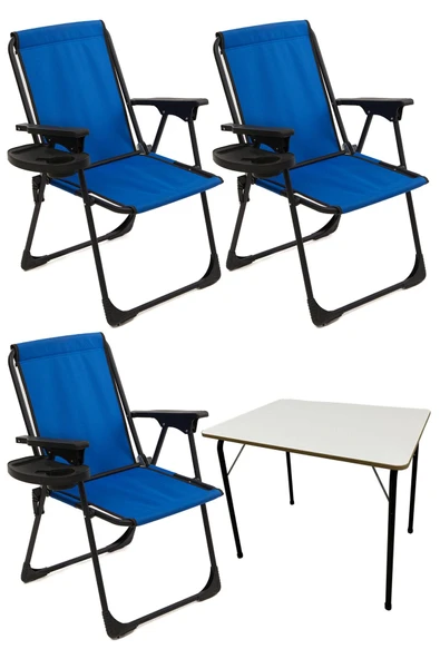 moniev Natura 3 Adet Kamp Sandalyesi Katlanır Piknik Sandalye Oval Bardaklıklı Mavi Katlanır Mdf Masa ürün görseli 1