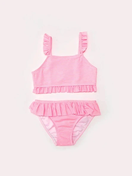 Çizgili fırfırlı kız çocuk bikini takım ürün görseli 1