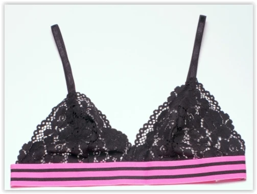 SİYAH-PEMBE ÇİZGİLİ FULL DANTEL BRALET DS200112BR ürün görseli 1