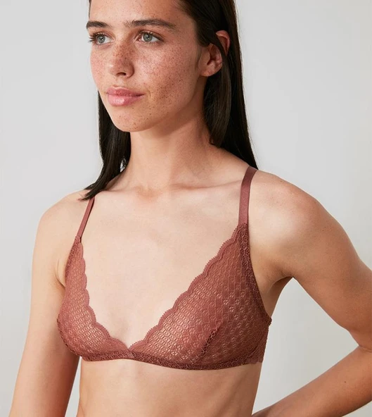 KAHVERENGİ DANTEL SIRT DETAYLI SOFT BRALET ürün görseli 1