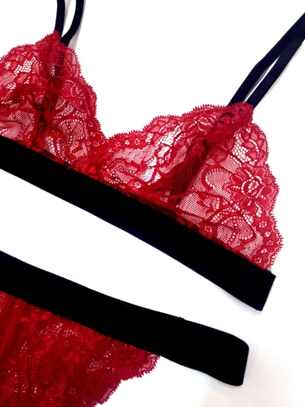 KIRMIZI FULL DANTEL BRALET TAKIM - Resim 2