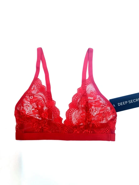 YILBAŞI KIRMIZI SIRTI TÜL DETAYLI BRALET DS200451BR ürün görseli 1