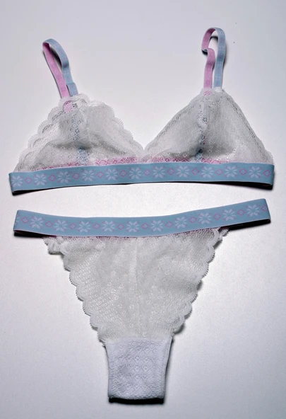 EKRU DESENLİ LASTİKLİ FULL DANTEL BRALET TAKIM DS20095BRT ürün görseli 1