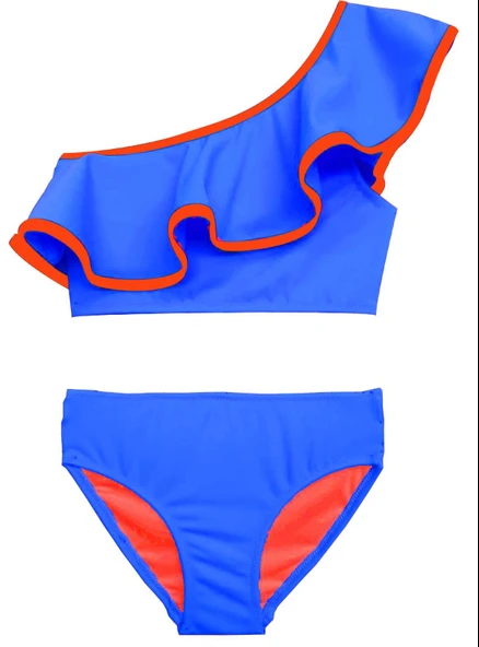 Saks Turuncu biyeli kız çocuk bikini takım DB200621BT ürün görseli 1