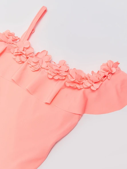 Pembe Çiçek Detaylı Kız Çocuk Mayo - Resim 3