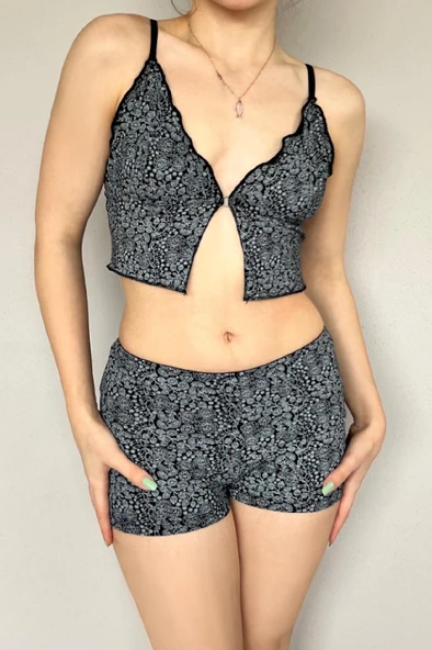 Şortlu crop pijama takım - Resim 2