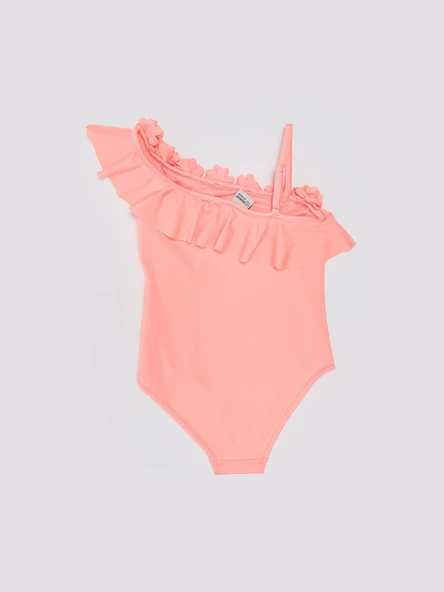 Pembe Çiçek Detaylı Kız Çocuk Mayo - Resim 2