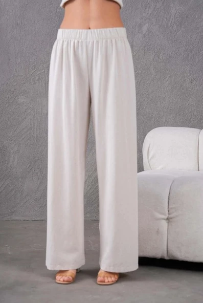 Kadın Keten Beli Lastikli Rahat Bol Paça Pantalon ürün görseli 1