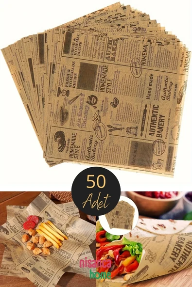 Nisanca Home Vintage Gazete Desenli Yağlı Sunum Kağıdı – Pinterest Stilinde Estetik Kahvaltı, Peynir Tabağı ve Fast Food Sunumları için 50’li Paket ürün görseli 1