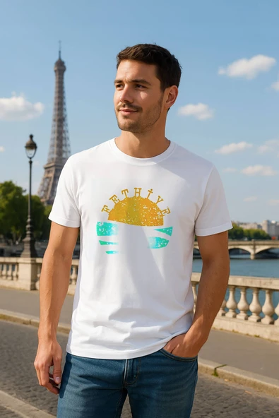 Erkek Bisiklet Yaka %100 Pamuk Fethiye Baskılı Kısa Kollu T-shirt ürün görseli 1