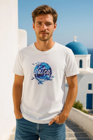 Erkek Bisiklet Yaka %100 Pamuk Datça Baskılı Kısa Kollu T-shirt ürün görseli 1