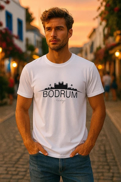 Erkek Bisiklet Yaka %100 Pamuk Bodrum Baskılı Kısa Kollu T-shirt ürün görseli 1