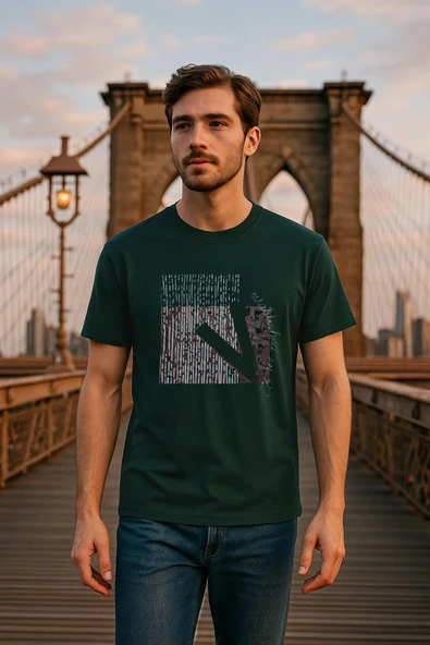 Erkek Rahat Kesim Bisiklet Yaka Baskı Detay T-shirt ürün görseli 1