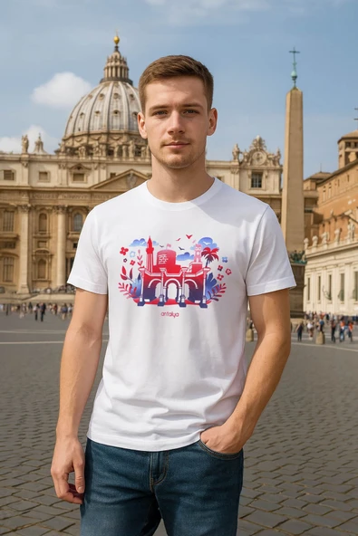Erkek Bisiklet Yaka %100 Pamuk Antalya Baskılı Kısa Kollu T-shirt ürün görseli 1