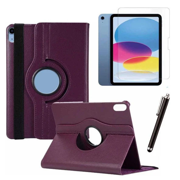 Apple iPad 10. Nesil / iPad A16 Uyumlu 10,9 inç Tablet Kılıfı Cam Kalem Set MOR ürün görseli 1