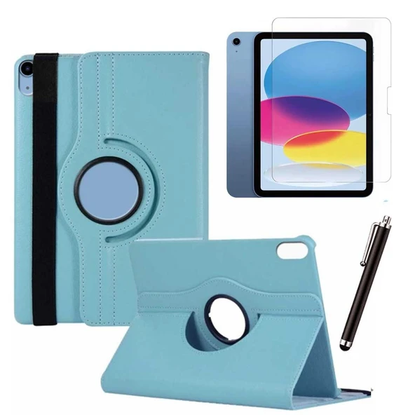 Apple iPad 10. Nesil / iPad A16 Uyumlu 10,9 inç Tablet Kılıfı Cam Kalem Set Mavi ürün görseli 1