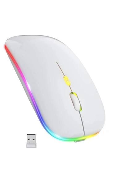Plentiful Rgb Işıklı Şarjlı Kablosuz 2.4G+Bluetooth Mouse Sessiz Beyaz ürün görseli 1