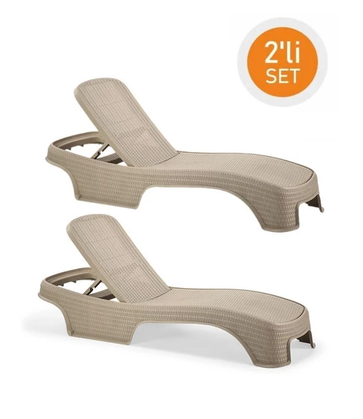 Omnipazar SY-2536 Bej Renk Brezza Royal Rattan Lüks Şezlong 2'li Set ürün görseli 1