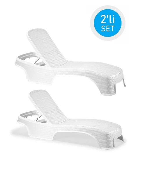 Omnipazar SY-2536 Beyaz Brezza Royal Rattan Lüks Şezlong 2'li Set ürün görseli 1