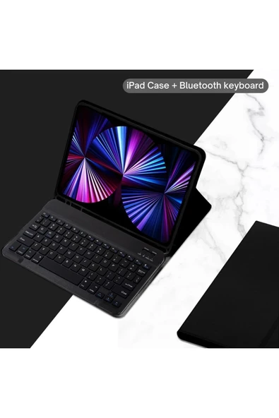 Apple Ipad Pro 4. Nesil M2 2022 11 Inç Uyumlu Bluetooth Klavyeli Kılıf Kalem Bölmeli (TÜRKÇE KLAVYE)  SİYAH ürün görseli 1
