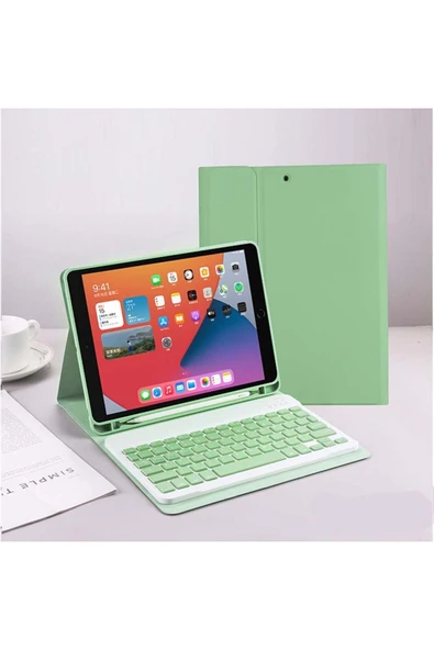 Apple Ipad Pro 4. Nesil M2 2022 11 Inç Uyumlu Bluetooth Klavyeli Kılıf Kalem Bölmeli (TÜRKÇE KLAVYE)  AÇIK YEŞİL ürün görseli 1