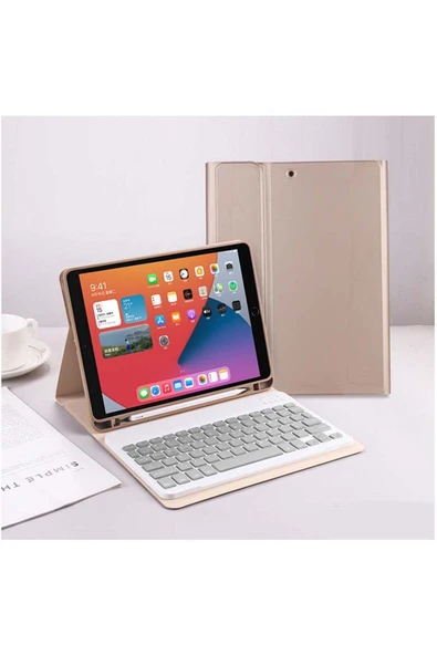Apple Ipad Pro 4. Nesil M2 2022 11 Inç Uyumlu Bluetooth Klavyeli Kılıf Kalem Bölmeli (TÜRKÇE KLAVYE)  GOLD ürün görseli 1