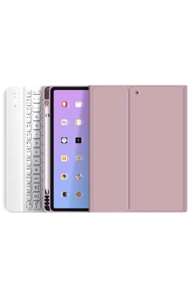 Apple Ipad Pro 4. Nesil M2 2022 11 Inç Uyumlu Bluetooth Klavyeli Kılıf Kalem Bölmeli (TÜRKÇE KLAVYE)  PEMBE ürün görseli 1
