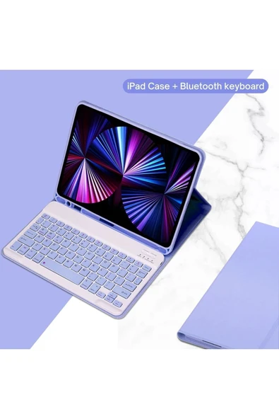 Apple Ipad Pro 4. Nesil M2 2022 11 Inç Uyumlu Bluetooth Klavyeli Kılıf Kalem Bölmeli (TÜRKÇE KLAVYE)  LİLA ürün görseli 1
