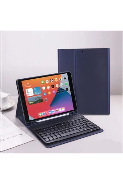 Apple Ipad Pro 4. Nesil M2 2022 11 Inç Uyumlu Bluetooth Klavyeli Kılıf Kalem Bölmeli (TÜRKÇE KLAVYE)  LACİVERT ürün görseli 1