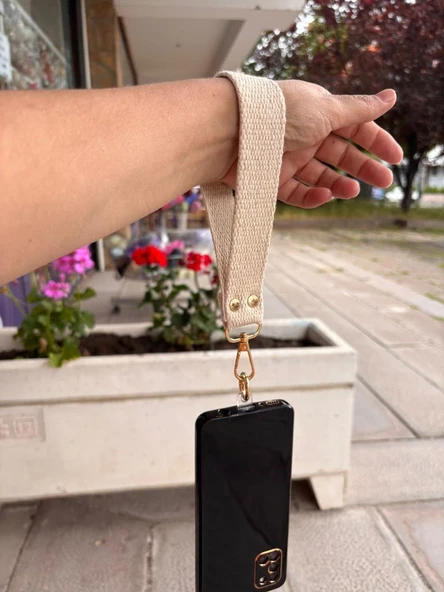 Çanta Aksesuar Krem Renk Pamuklu  Telefon Bilek Askısı, Telefon Zinciri, Telefon Askısı, Tüm Telefon Kılıfları İçin Uygundur ürün görseli 1