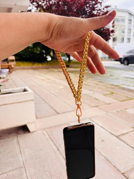 Çanta Aksesuar Light Gold Renk Çift Halkalı Telefon Bilek Askısı, Telefon Zinciri, Telefon Askısı, Tüm Telefon Kılıfları İçin Uygundur ürün görseli 1