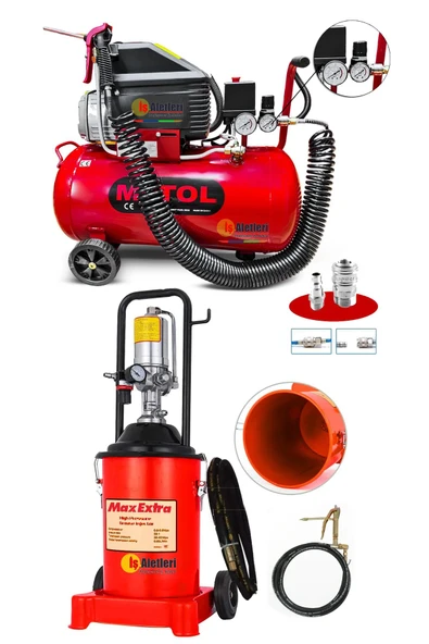 PROXTECH 12 Litre Havalı Gres Pompası ve Mytol 50 Litre Hava Kompresörü Full Set ürün görseli 1