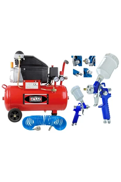 Attlas 50 Litre Hava Kompresörü Ve Üstten Depolu Hava Boya Tabanca Seti Full Set ürün görseli 1