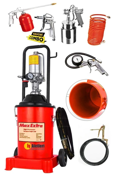 Max Extra Iş-aletleri 12 Litre Havalı Gres Pompası 4 Mt. Hortum Tabanca Ve 5 Parça Havalı Alet Seti ürün görseli 1