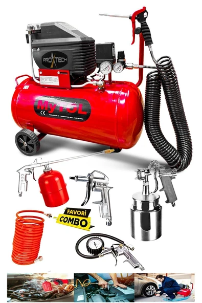 PROXTECH EnÇok Tercih edilen 2HP 50 Lt Full PaketHava Kompresörü Boya,Lastik,Mazot Temizleme 5PCS Havalı Kit ürün görseli 1