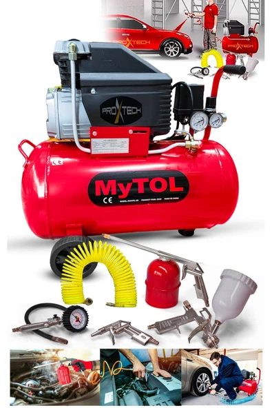 PROXTECH Full Paket En Çok Tercih Edilen 2HP 50 LtHava Kompresörü Boya,Lastik,Mazot Temizleme 5PCS Havalı Set ürün görseli 1