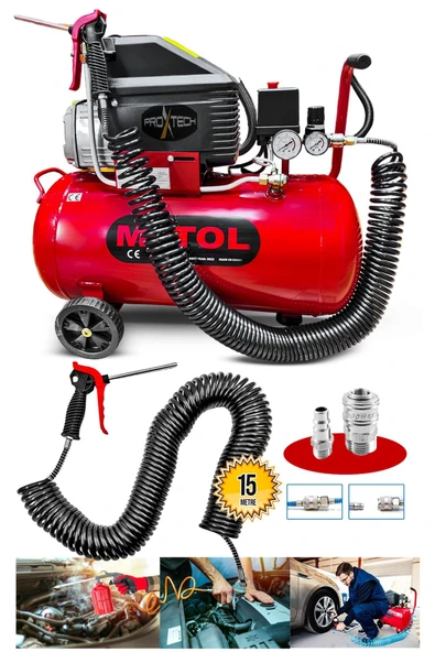 PROXTECH En Çok Tercih Edilen 2HP 50 Litre 8Bar Boya ,Lastik Hava Kompresörü 15Mt Spiral Hortum Stoper Kit ürün görseli 1