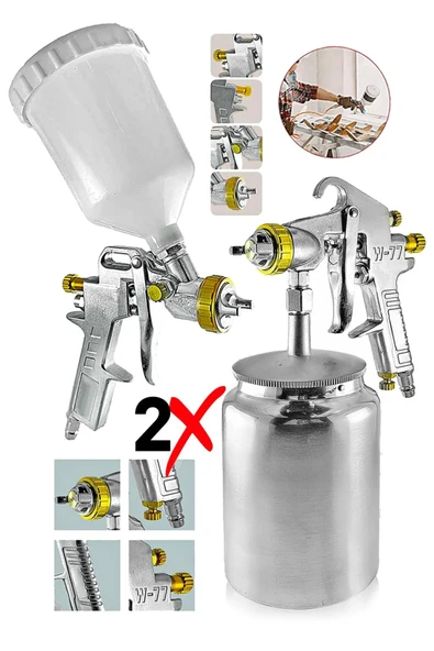 PROXTECH Profesyonel Havalı Üstten - Alttan Depolu 2li Set 600 Cc Boya Sprey Tabancası Paket Set ürün görseli 1