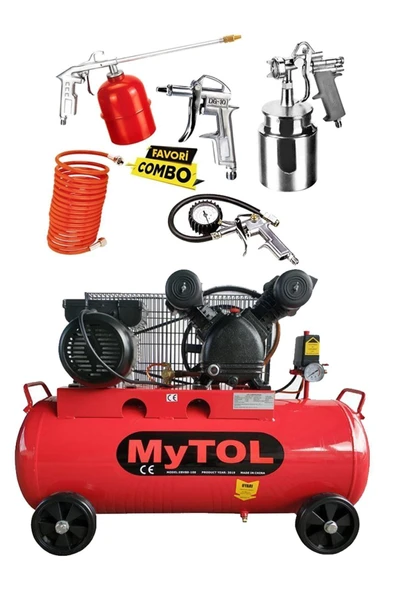 MYTOL 100 Litre Yağlı Sesli Hava Kompresörü 8 Bar Ve Havalı Alet Seti Boya Seti ürün görseli 1