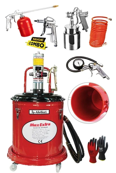 PROXTECH 30 Litre Havalı Gres Pompası 4 Mt. Hortum Tabanca Ve 5 Parça Havalı Alet Seti ürün görseli 1