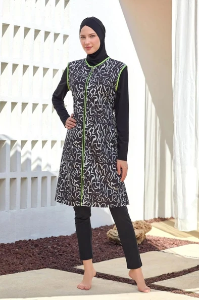 Maresiva 252305 Helen Siyah Tam Boy Tasarım Tesettür Mayo ürün görseli 1