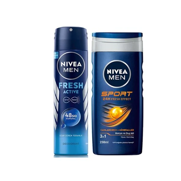 Nivea Men Fresh Active Deodorant 150 ml + Men Sport Duş Jeli 250 ML ürün görseli 1