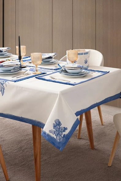 Elysian Blue Salon Yemek Masası Takımı Duck Keten, Masa Örtüsü,Runner,6 Amerikan Servis,6KumaşPeçete ürün görseli 1